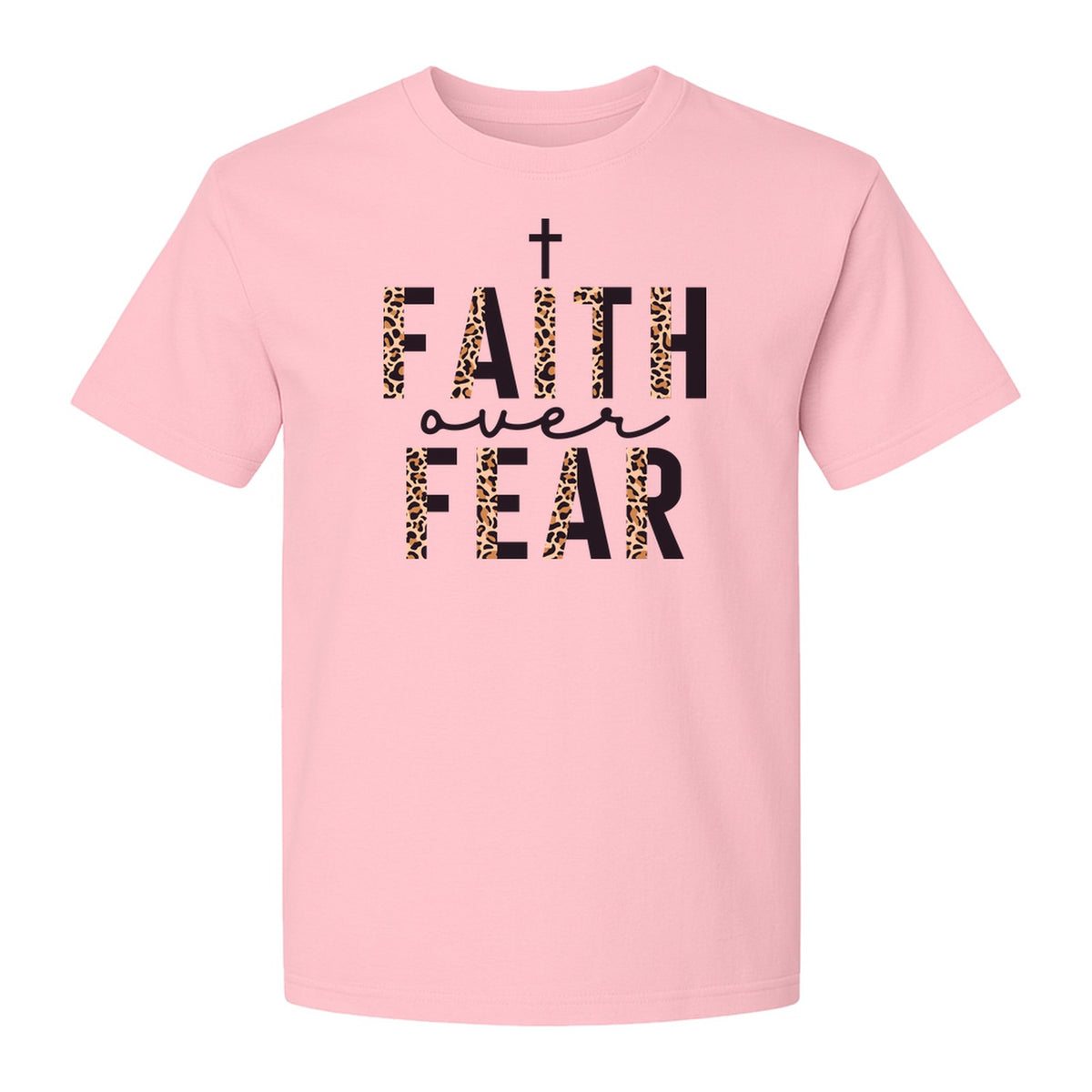 Faith Over Fear T-Shirt, Leopard Print Cross Christian Inspirational Graphic Tee