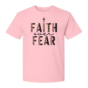 Faith Over Fear T-Shirt, Leopard Print Cross Christian Inspirational Graphic Tee