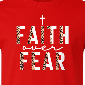 Faith Over Fear T-Shirt, Leopard Print Cross Christian Inspirational Graphic Tee