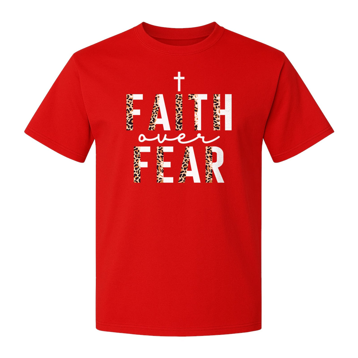 Faith Over Fear T-Shirt, Leopard Print Cross Christian Inspirational Graphic Tee