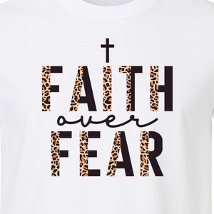 Faith Over Fear T-Shirt, Leopard Print Cross Christian Inspirational Graphic Tee