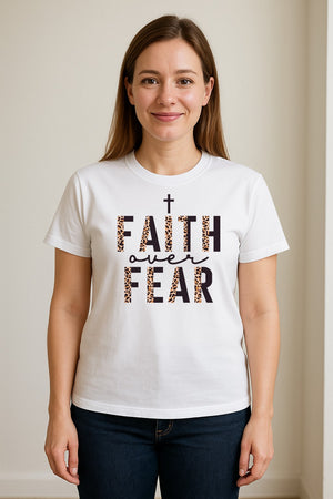 Faith Over Fear T-Shirt, Leopard Print Cross Christian Inspirational Graphic Tee