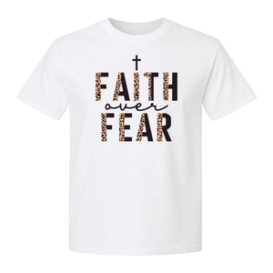 Faith Over Fear T-Shirt, Leopard Print Cross Christian Inspirational Graphic Tee