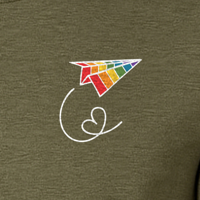 Pride Paper Plane T-Shirt, Rainbow Pocket Design for LGBTQ Events and Everyday Wear