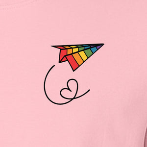 Pride Paper Plane T-Shirt, Rainbow Pocket Design for LGBTQ Events and Everyday Wear