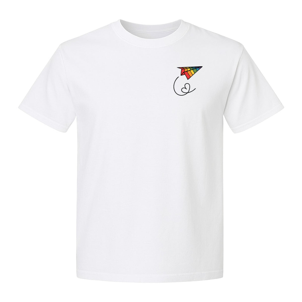 Pride Paper Plane T-Shirt, Rainbow Pocket Design for LGBTQ Events and Everyday Wear