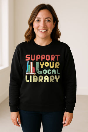 Support Your Local Library Sweatshirt, Retro Book Stack Design for Readers and Librarians