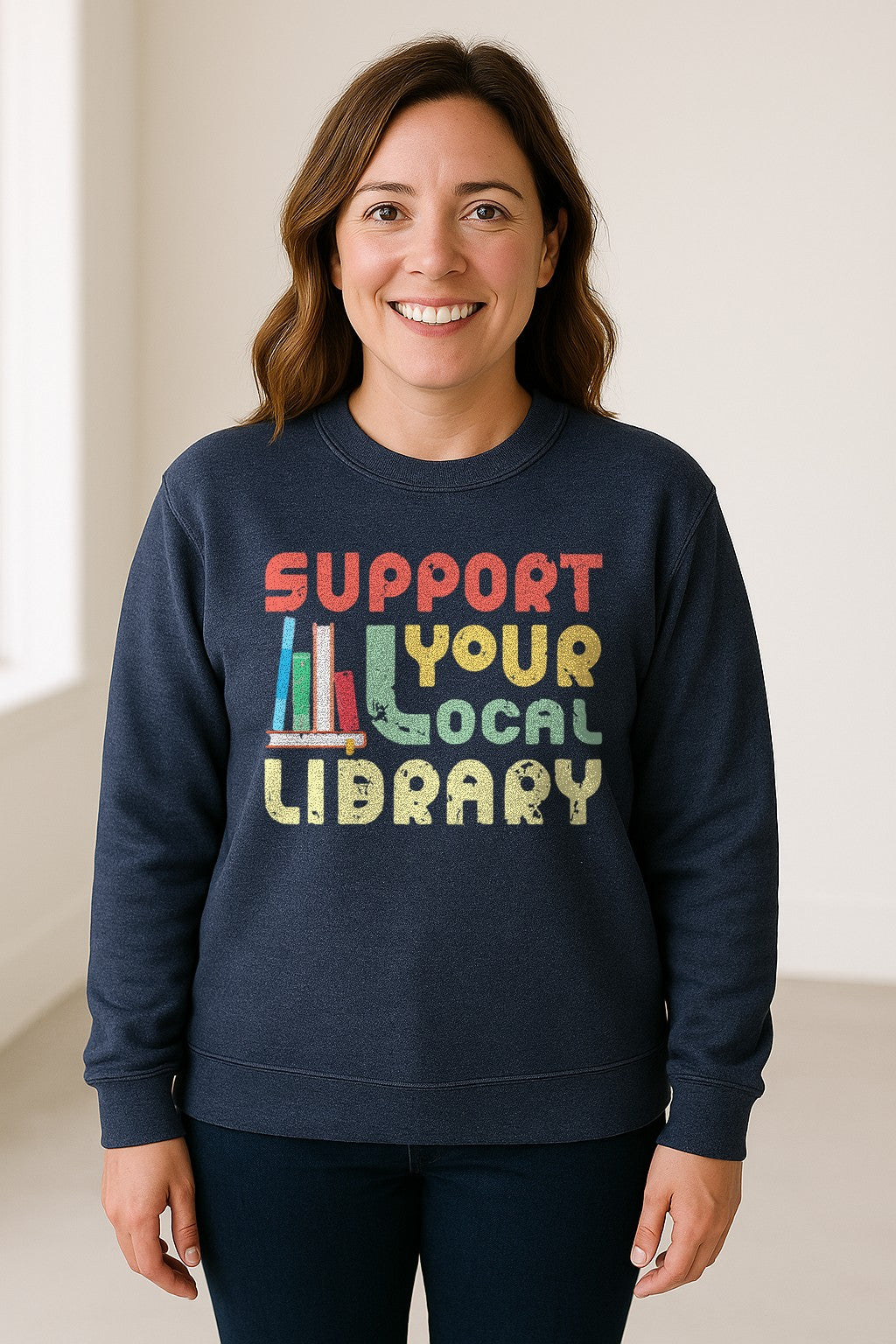 Support Your Local Library Sweatshirt, Retro Book Stack Design for Readers and Librarians