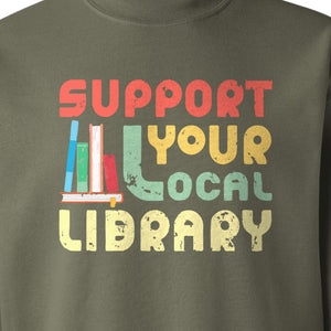 Support Your Local Library Sweatshirt, Retro Book Stack Design for Readers and Librarians