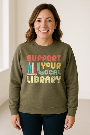 Support Your Local Library Sweatshirt, Retro Book Stack Design for Readers and Librarians