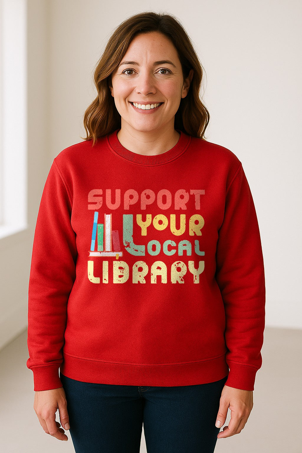 Support Your Local Library Sweatshirt, Retro Book Stack Design for Readers and Librarians