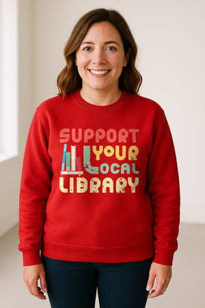 Support Your Local Library Sweatshirt, Retro Book Stack Design for Readers and Librarians