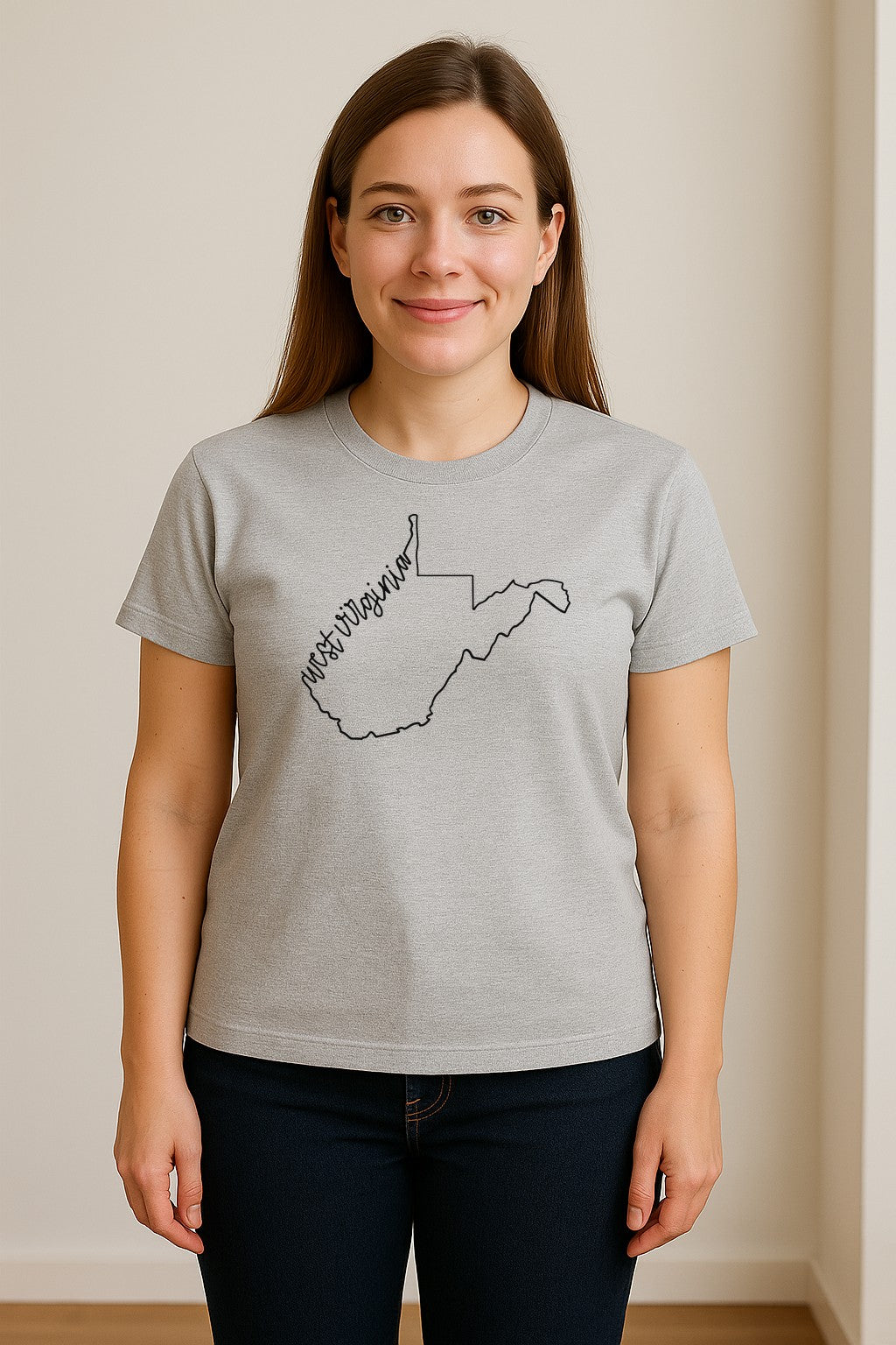 West Virginia Map T-Shirt, Script State Outline Design for Hometown Pride and Travel