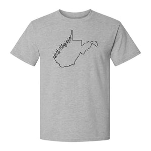 West Virginia Map T-Shirt, Script State Outline Design for Hometown Pride and Travel
