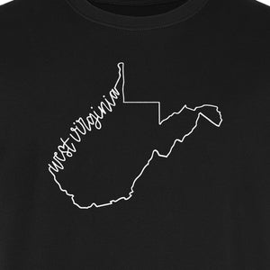 West Virginia Map T-Shirt, Script State Outline Design for Hometown Pride and Travel