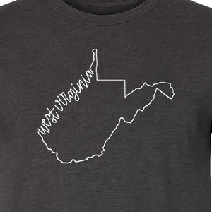 West Virginia Map T-Shirt, Script State Outline Design for Hometown Pride and Travel