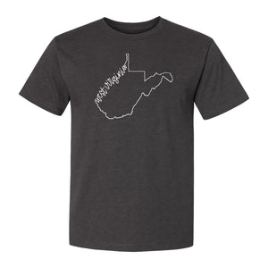 West Virginia Map T-Shirt, Script State Outline Design for Hometown Pride and Travel