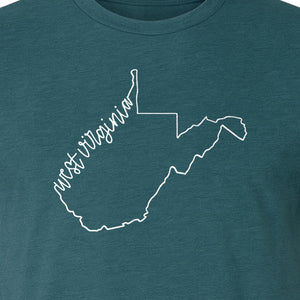 West Virginia Map T-Shirt, Script State Outline Design for Hometown Pride and Travel