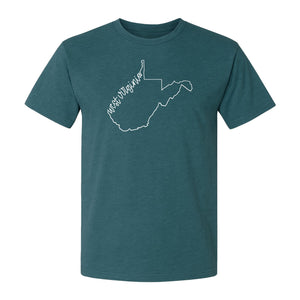 West Virginia Map T-Shirt, Script State Outline Design for Hometown Pride and Travel