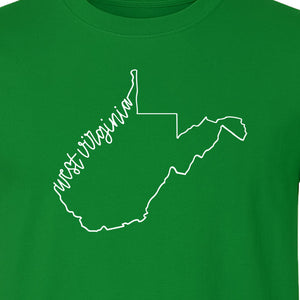 West Virginia Map T-Shirt, Script State Outline Design for Hometown Pride and Travel