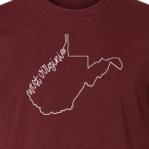 West Virginia Map T-Shirt, Script State Outline Design for Hometown Pride and Travel