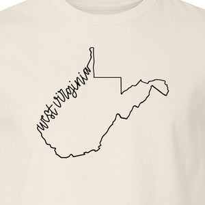 West Virginia Map T-Shirt, Script State Outline Design for Hometown Pride and Travel