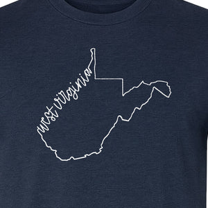 West Virginia Map T-Shirt, Script State Outline Design for Hometown Pride and Travel