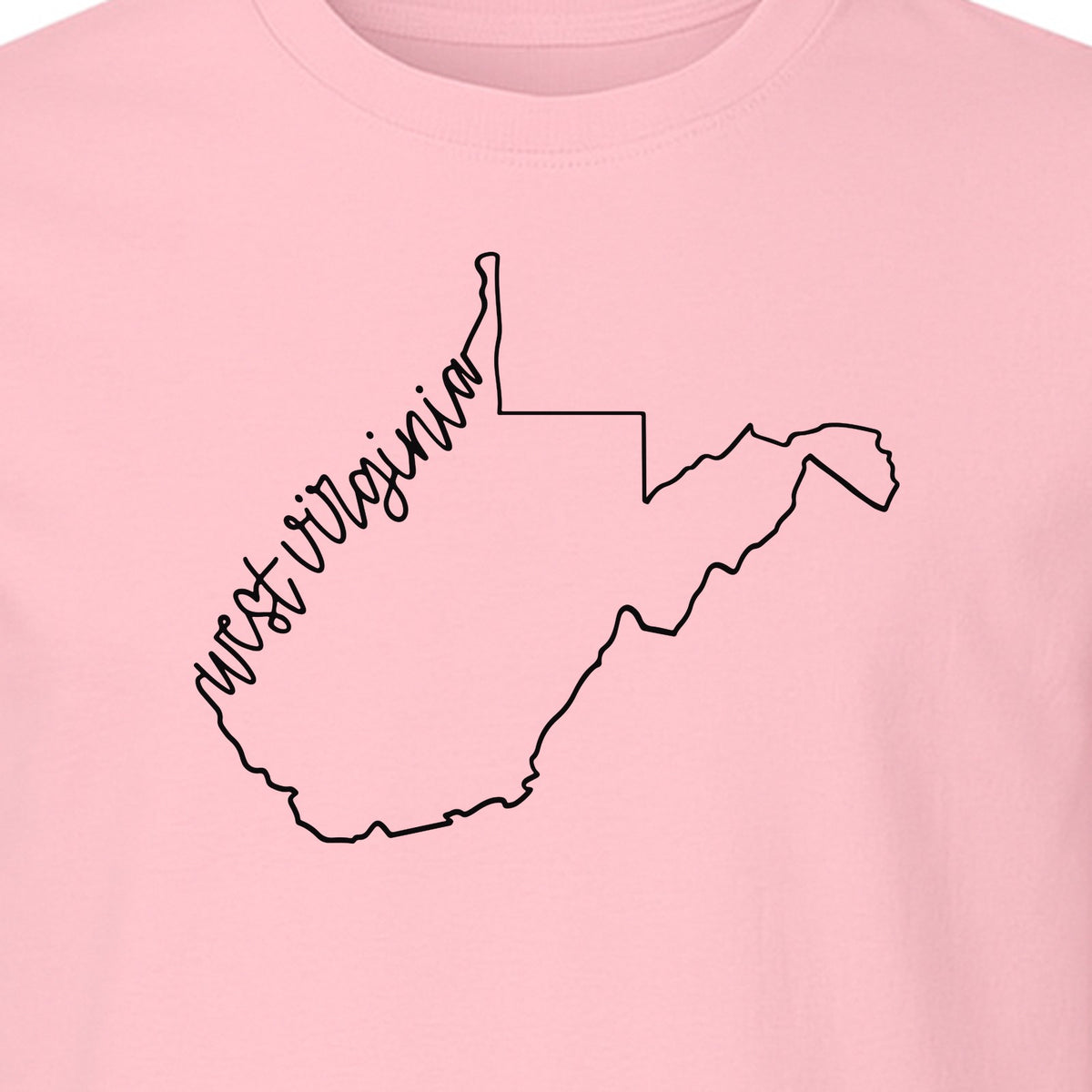 West Virginia Map T-Shirt, Script State Outline Design for Hometown Pride and Travel
