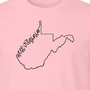 West Virginia Map T-Shirt, Script State Outline Design for Hometown Pride and Travel