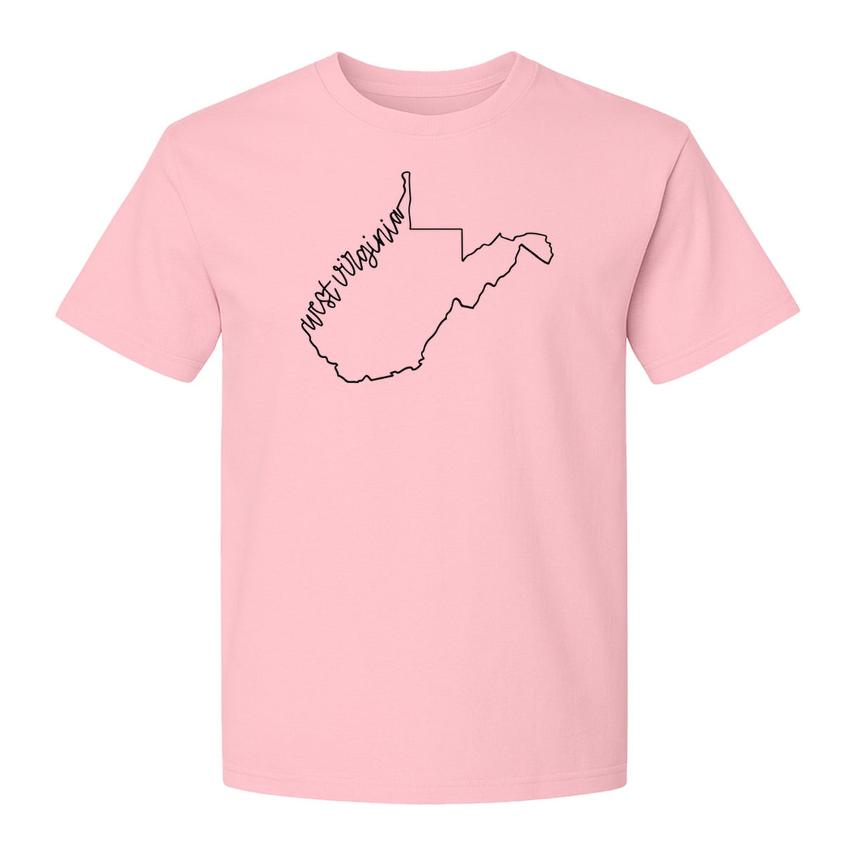 West Virginia Map T-Shirt, Script State Outline Design for Hometown Pride and Travel