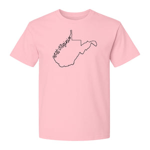 West Virginia Map T-Shirt, Script State Outline Design for Hometown Pride and Travel