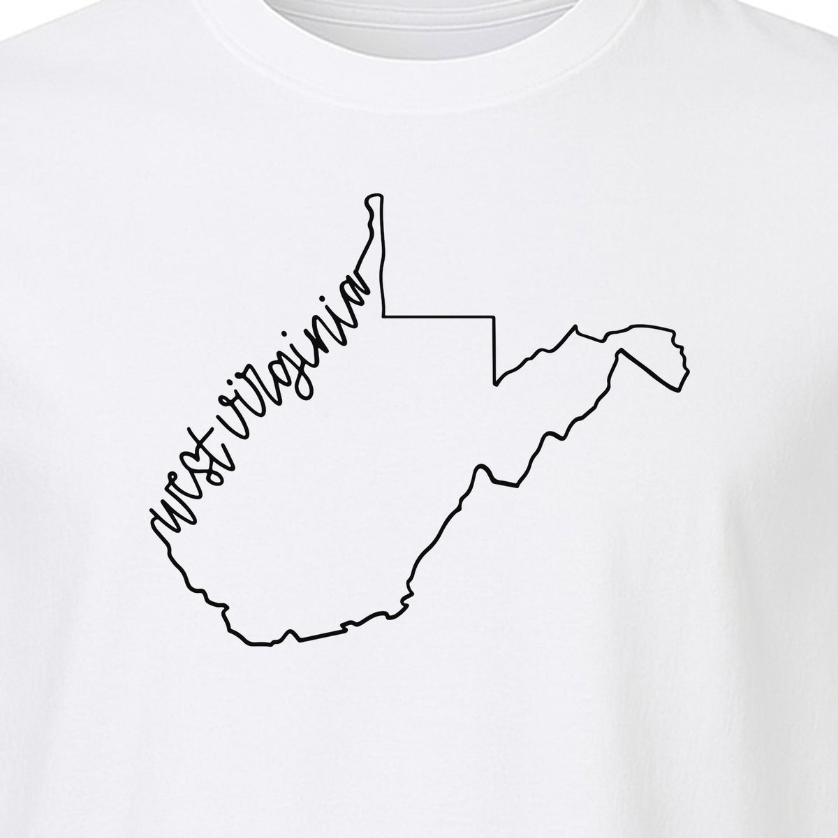 West Virginia Map T-Shirt, Script State Outline Design for Hometown Pride and Travel