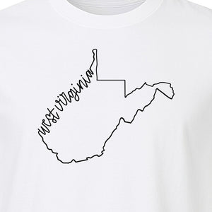 West Virginia Map T-Shirt, Script State Outline Design for Hometown Pride and Travel