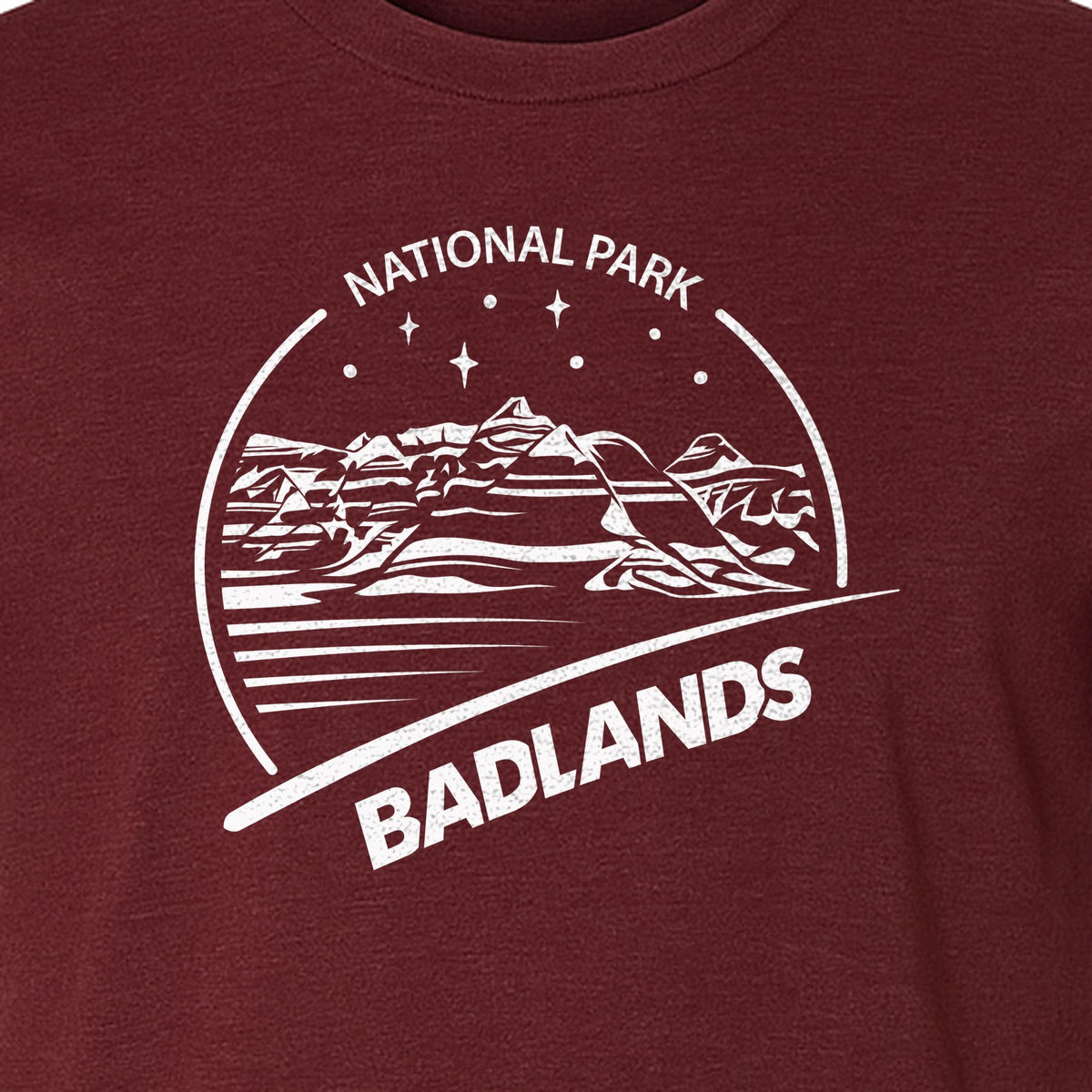 Badlands National Park T-Shirt, South Dakota Mountain Landscape Travel Graphic for Hikers and Campers