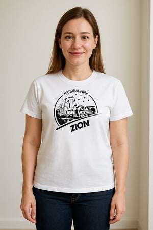 Zion National Park T-Shirt, Vintage Canyon Landscape Graphic for Hiking and Camping Trips
