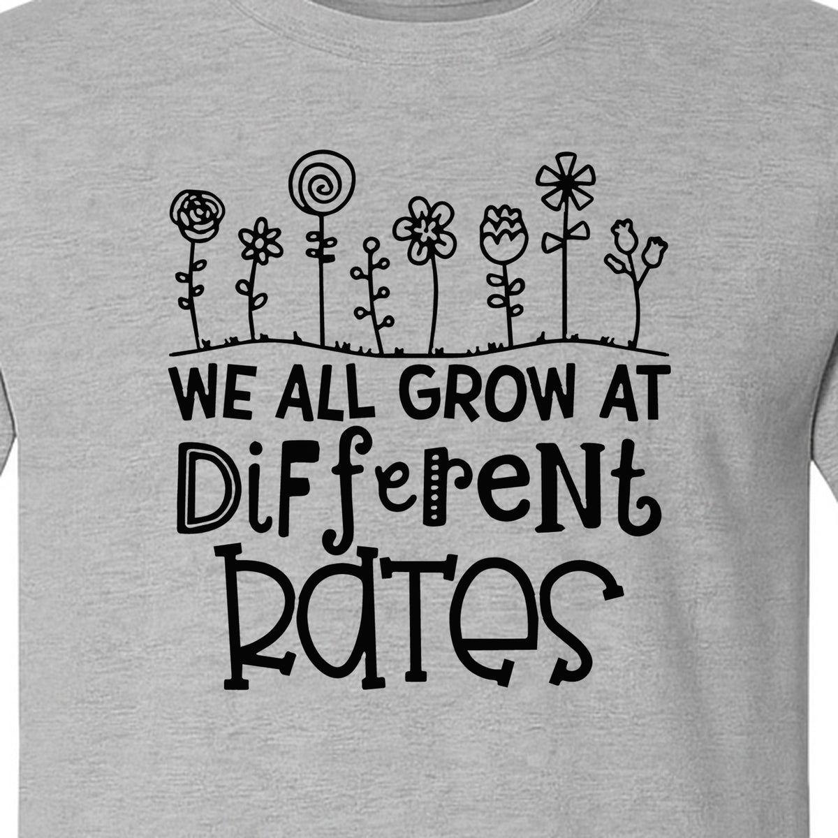 Teacher T-Shirt, We All Grow at Different Rates Floral Classroom Design for Special Education