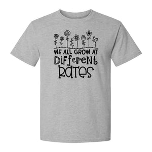 Teacher T-Shirt, We All Grow at Different Rates Floral Classroom Design for Special Education