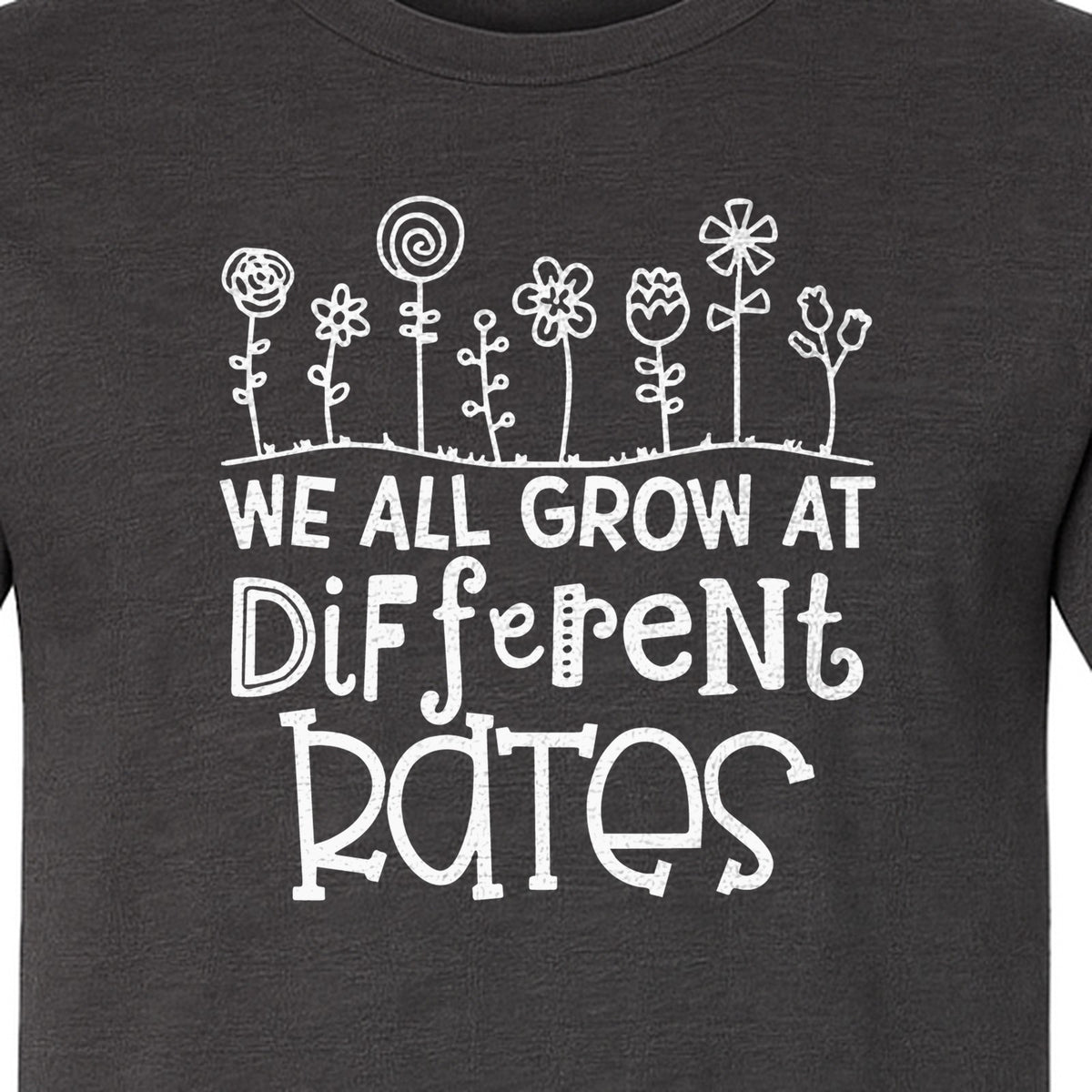 Teacher T-Shirt, We All Grow at Different Rates Floral Classroom Design for Special Education