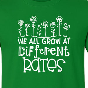 Teacher T-Shirt, We All Grow at Different Rates Floral Classroom Design for Special Education