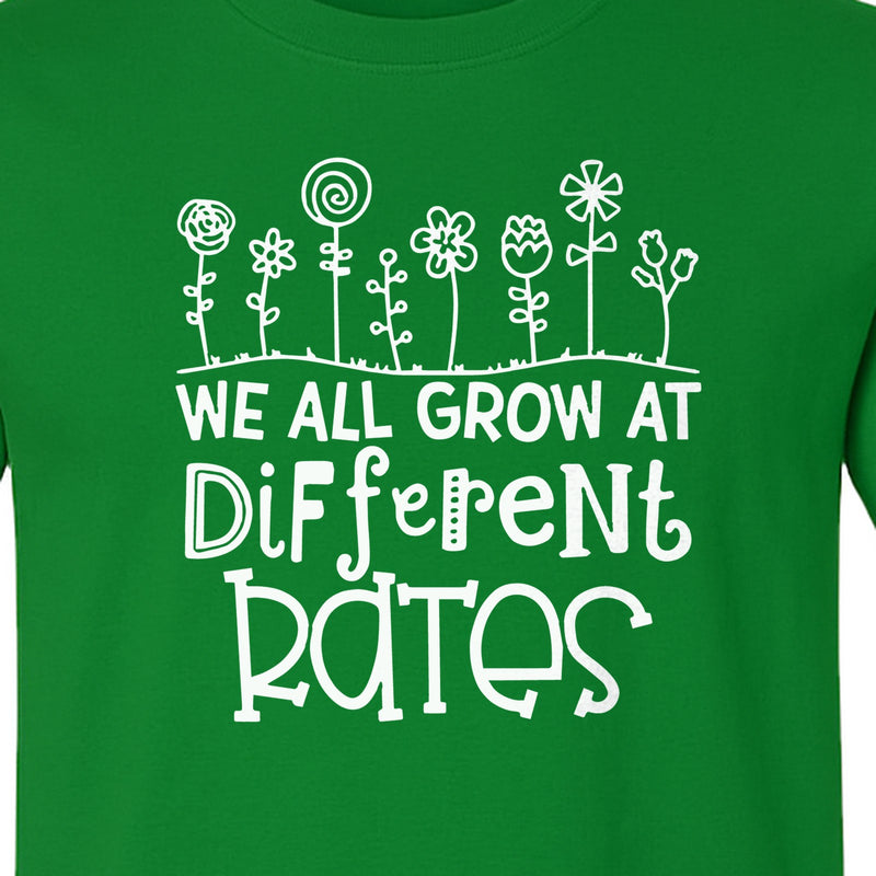 Teacher T-Shirt, We All Grow at Different Rates Floral Classroom Design for Special Education