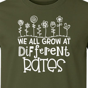 Teacher T-Shirt, We All Grow at Different Rates Floral Classroom Design for Special Education