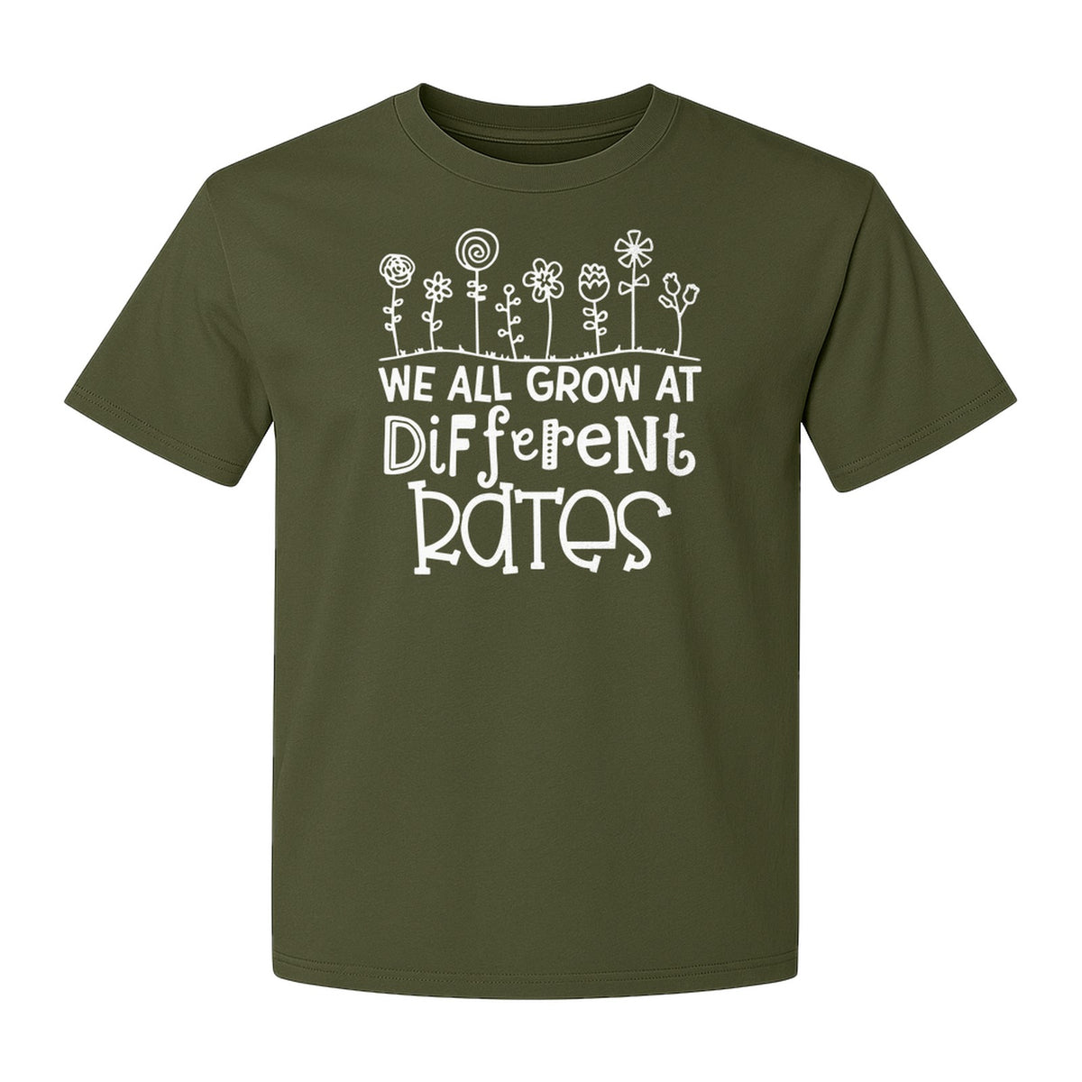 Teacher T-Shirt, We All Grow at Different Rates Floral Classroom Design for Special Education