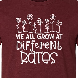 Teacher T-Shirt, We All Grow at Different Rates Floral Classroom Design for Special Education