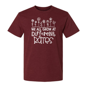 Teacher T-Shirt, We All Grow at Different Rates Floral Classroom Design for Special Education