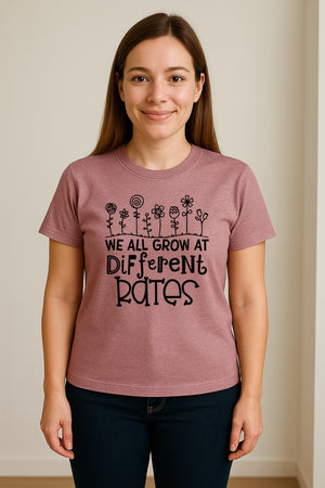 Teacher T-Shirt, We All Grow at Different Rates Floral Classroom Design for Special Education