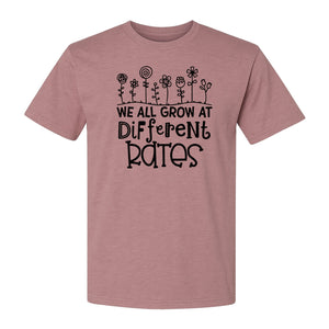 Teacher T-Shirt, We All Grow at Different Rates Floral Classroom Design for Special Education