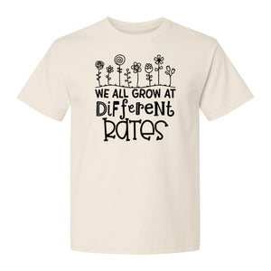 Teacher T-Shirt, We All Grow at Different Rates Floral Classroom Design for Special Education