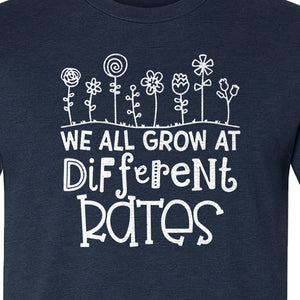 Teacher T-Shirt, We All Grow at Different Rates Floral Classroom Design for Special Education