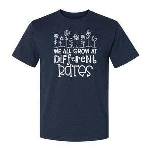 Teacher T-Shirt, We All Grow at Different Rates Floral Classroom Design for Special Education