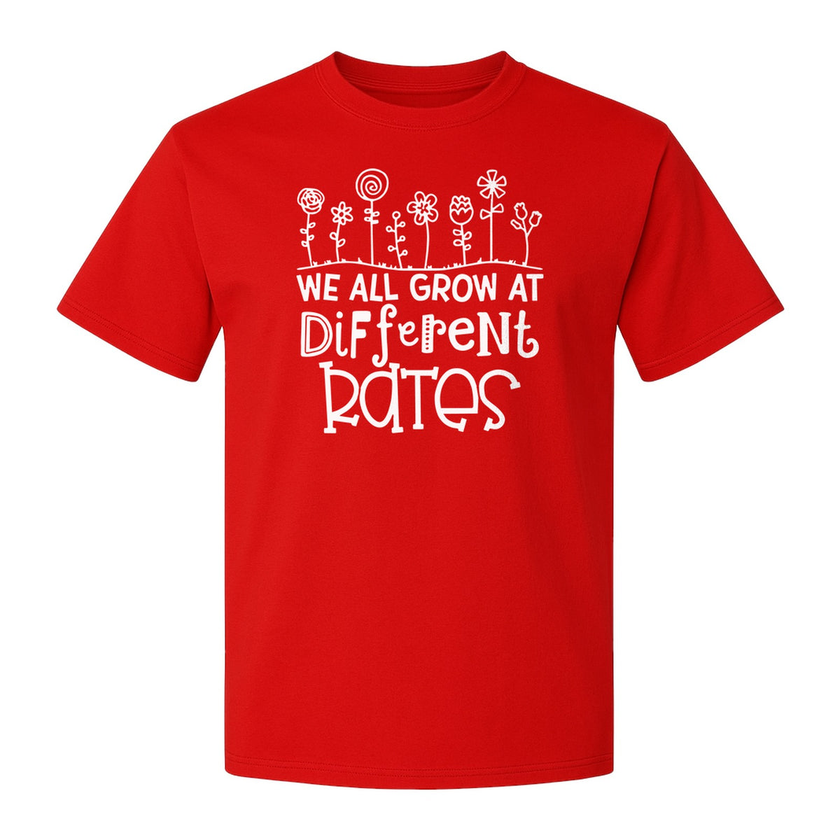 Teacher T-Shirt, We All Grow at Different Rates Floral Classroom Design for Special Education